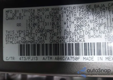 2011 Toyota Tacoma Base V6 from USA, damaged, VIN 3TMLU4EN0BM062365